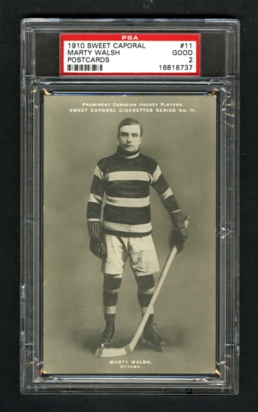 1910-11 Sweet Caporal Hockey Postcard #11 HOFer Martin "Marty" Walsh - Graded PSA 2