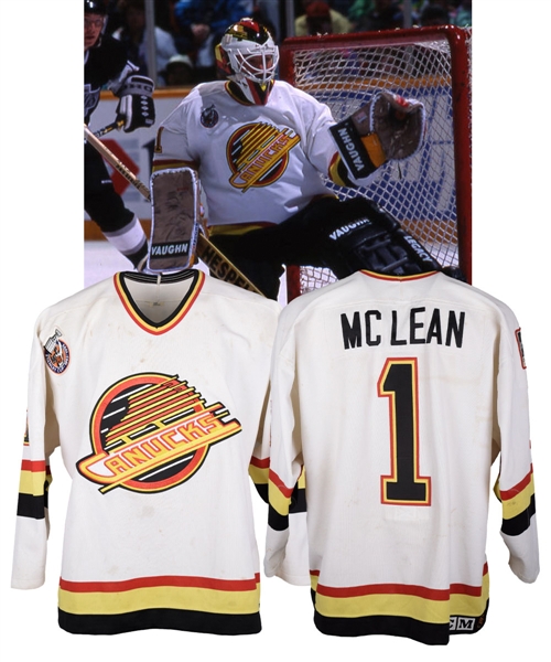 Kirk McLeans 1992-93 Vancouver Canucks Game-Worn Jersey with LOA - Centennial Patch!
