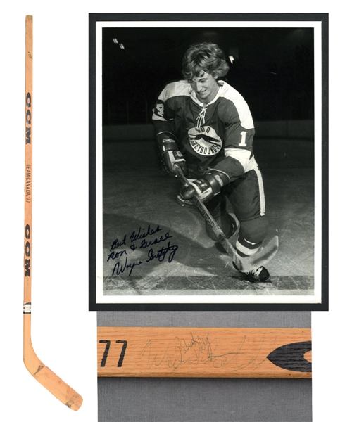 Team Canada 1978 World Junior Championships Team-Signed Stick with Gretzky and Vintage-Signed Gretzky Soo Greyhounds Photo