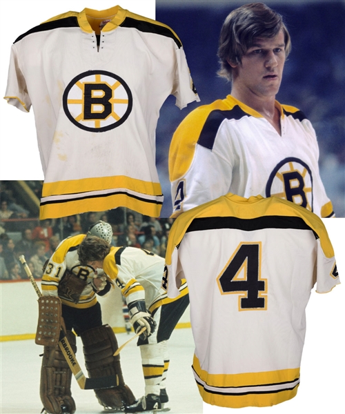 Bobby Orrs 1972-73 Boston Bruins Game-Worn Jersey with Photo Evidence and Harvey McKenney LOA - Team Repairs!