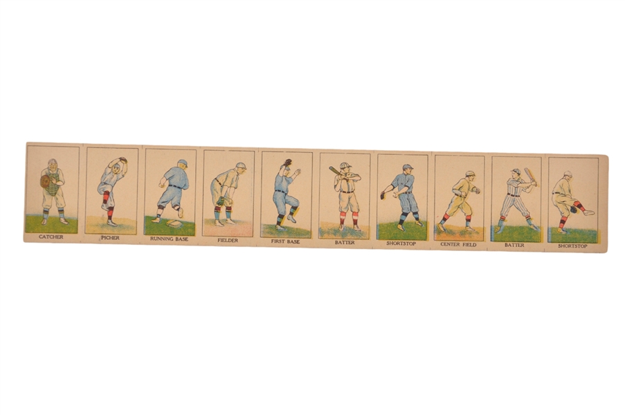 1919 W552 Mayfair Novelty "Baseball Position Drawings" Uncut Strip of 10 Cards