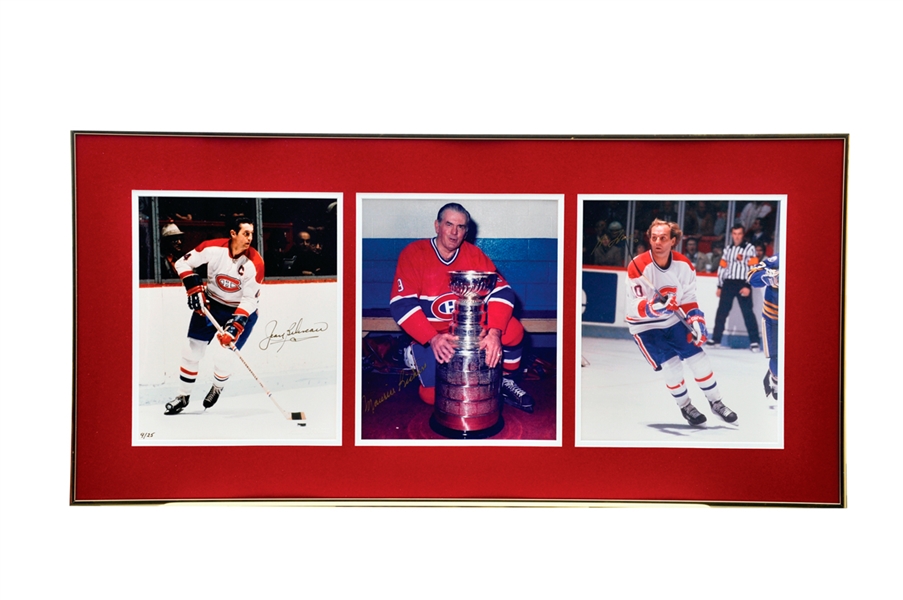 Jean Beliveau, Guy Lafleur and Richard Bros Multi-Signed Montreal Canadiens Item Collection of 3