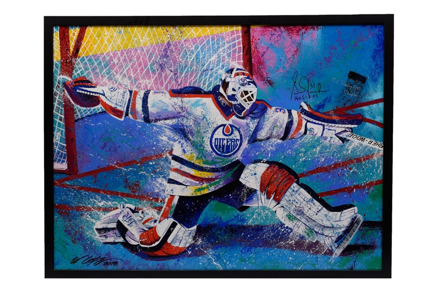Grant Fuhr Edmonton Oilers Signed Original Acrylic Painting on Canvas by William Lopa Jr with LOA (42 ¾” x 56 ½”)