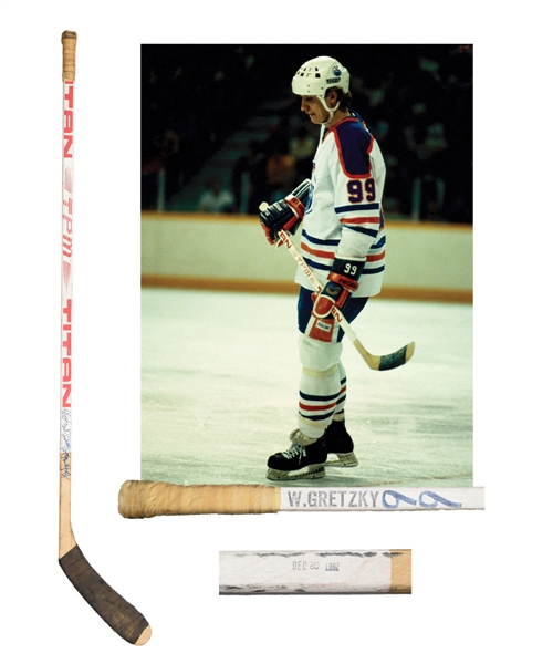 Wayne Gretzkys 1982-83 Edmonton Oilers Signed Titan TPM Game-Used Stick with LOA - From Shawn Chaulk Collection