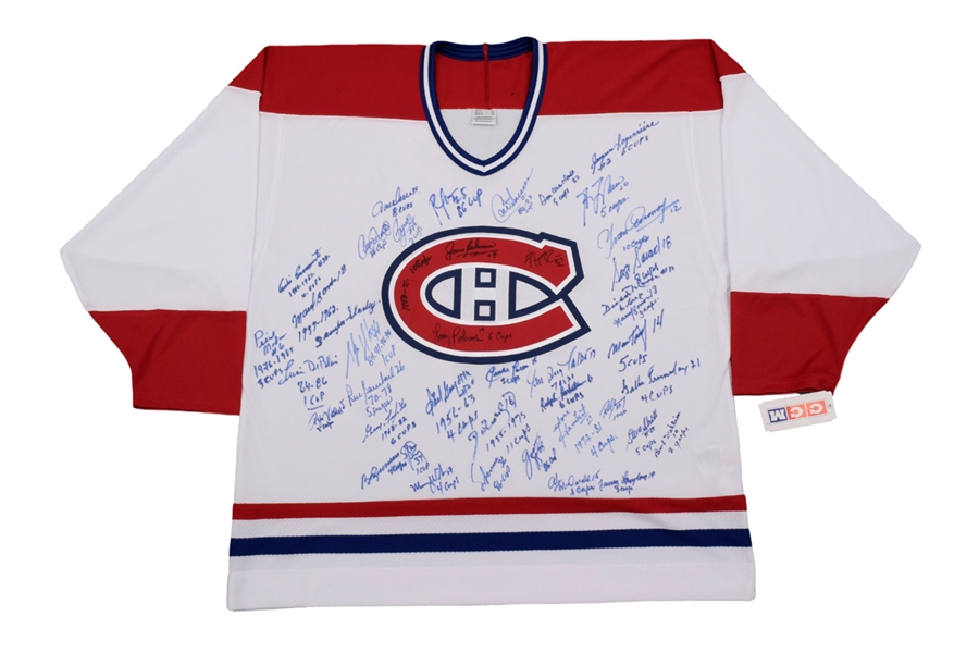Montreal Canadiens Jersey Signed by 40 Past Players with Deceased HOFers, HOFers and Stars
