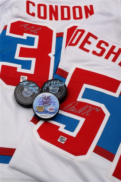 Montreal Canadiens 2016 Winter Classic Condon and Desharnais Signed Jerseys Plus Pacioretty, Condon and Weise Signed Pucks