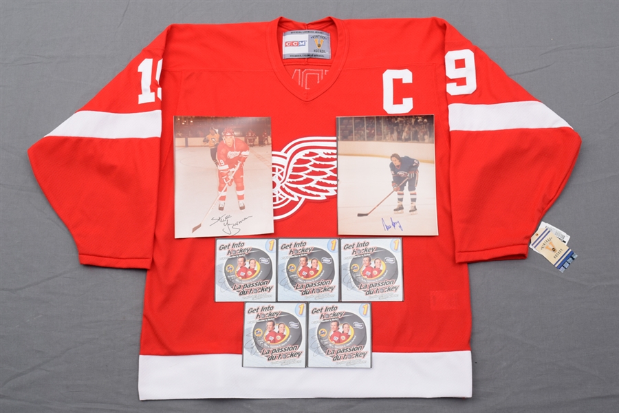 Steve Yzerman Signed Detroit Red Wings Jersey and Other Items Collection of 7 Plus Bossy Signed Photo