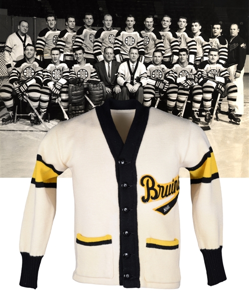 Milt Schmidts Circa 1950s Boston Bruins Wool Cardigan with LOA