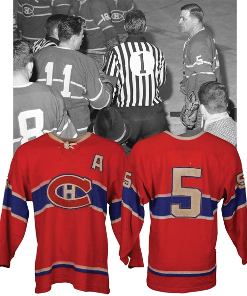 Bernard "Boom Boom" Geoffrion 1962-63 Montreal Canadiens Game-Worn Alternate Captains Wool Jersey with LOA - Photo-Matched!