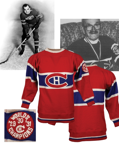 Nick Wasnies 1931-32 Montreal Canadiens Spectacular Wool Jersey with Rare 1929-30-31 Worlds Champions Patch!
