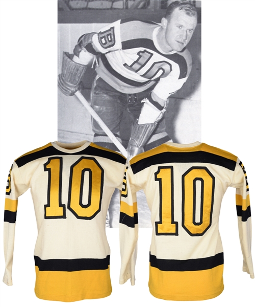 Bill Cowleys 1940s Boston Bruins Game-Worn Wool Jersey Obtained from Family with LOA