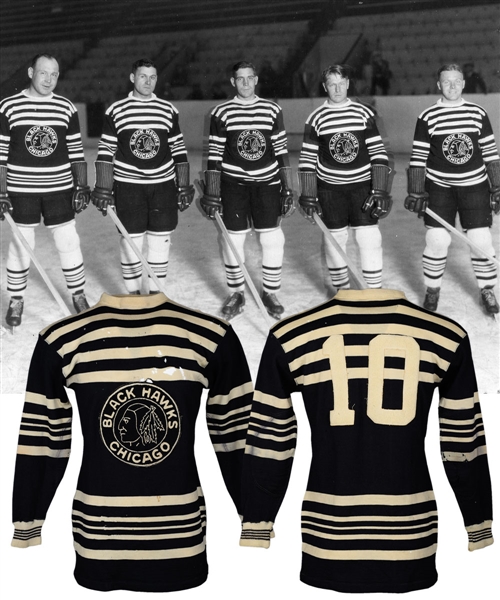 Marvin "Cy" Wentworths 1931-32 Chicago Black Hawks Game-Worn Wool Captains Jersey with LOA - Team Repairs! - Photo-Matched!