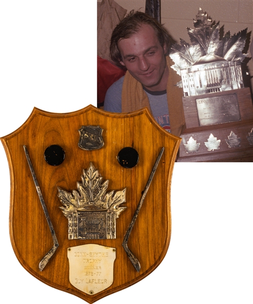 Guy Lafleurs 1976-77 Montreal Canadiens Conn Smythe Trophy Plaque with His Signed LOA (10 ¾” x 11 ¾”)