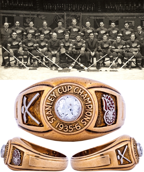 Wilfred "Bucko" McDonalds 1935-36 Detroit Red Wings Stanley Cup Championship 14K Gold and Diamond Ring Obtained from Family with LOA