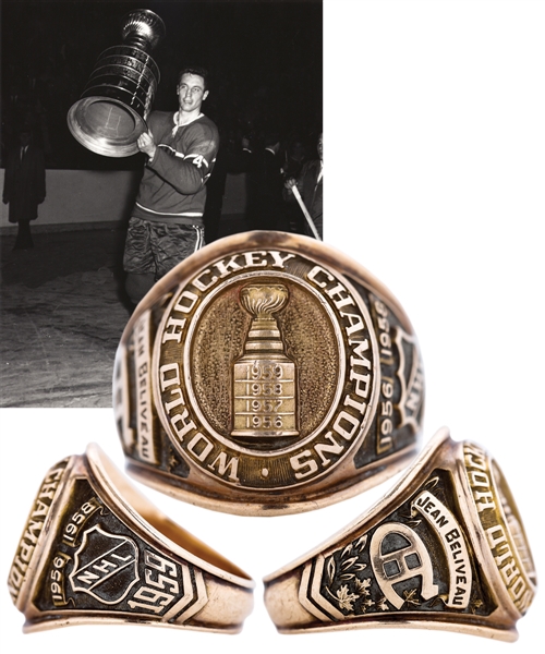 Jean Beliveaus 1958-59 Montreal Canadiens Stanley Cup Championship 10K Gold Ring from His Personal Collection with Family LOA