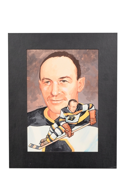 Eddie Shore Boston Bruins 1983 Hall of Fame Postcard Set Original Painting by Carleton McDiarmid (16" x 20")