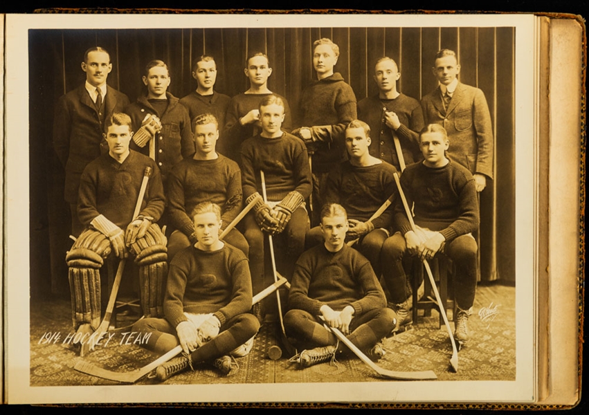Princeton University 1914 Photo Album Including 1913 Football Team Photo and 1914 Hockey Team Photo Each Featuring HOFer Hobey Baker