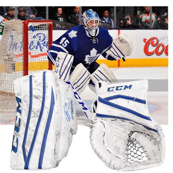 Jonathan Berniers 2014-15 Toronto Maple Leafs Signed Game-Used CCM Glove and Blocker