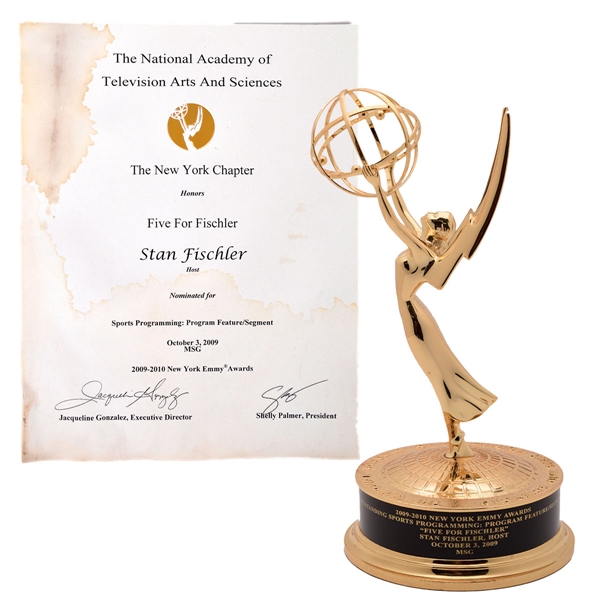 Stan Fischlers 2009-10 Emmy Award for Sports Programming: Program Feature / Segment with His Signed LOA (11 1/2")