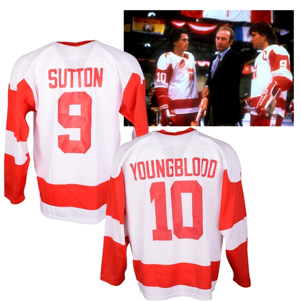 Dean Youngblood (Lowe) and Derek Sutton (Swayze) Youngblood Hockey Movie Hamilton Mustangs Vintage Jerseys Gifted to Studio Executives
