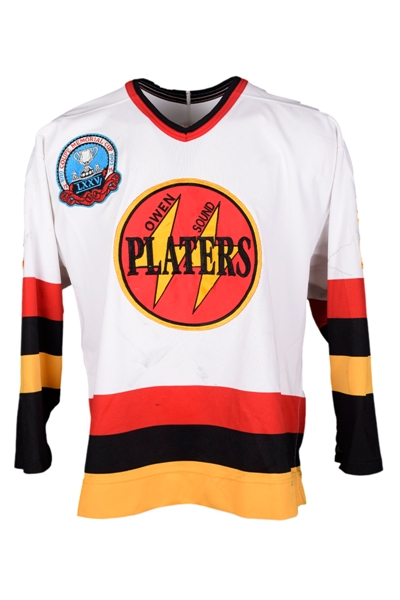 Wayne Primeaus 1992-93 OHL Owen Sound Platers Game-Worn Jersey - Memorial Cup 75th Patch!
