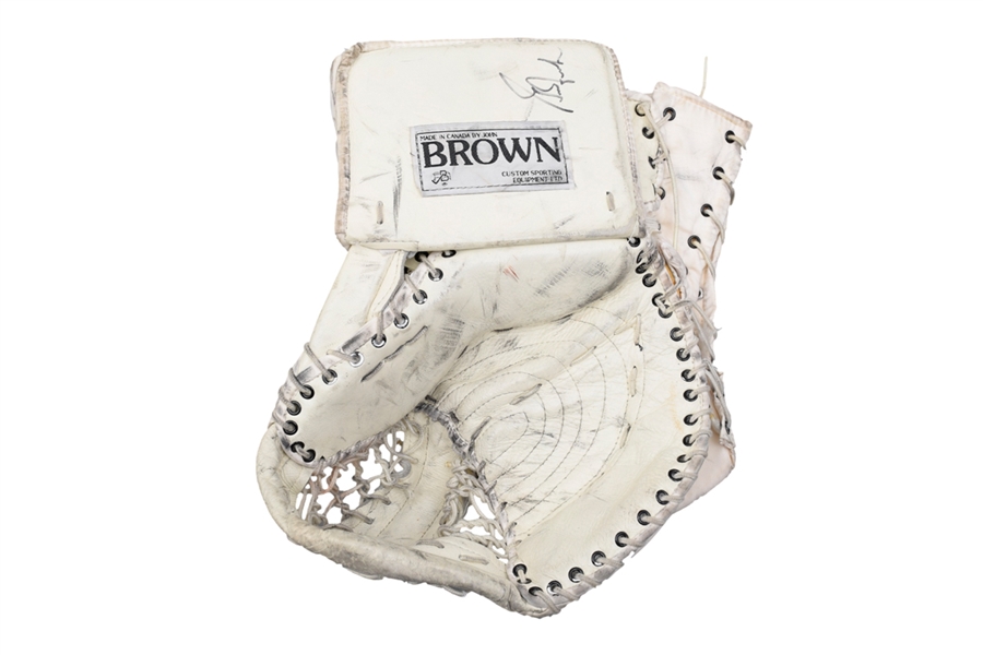 Grant Fuhrs 1990s Signed Brown Game-Used Goalie Glove