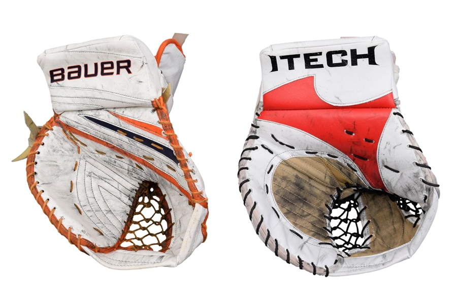 Martin Gerbers Mid-2000s Ottawa Senators and Martin Biron Mid-2000s Philadelphia Flyers Game-Used Goalie Gloves