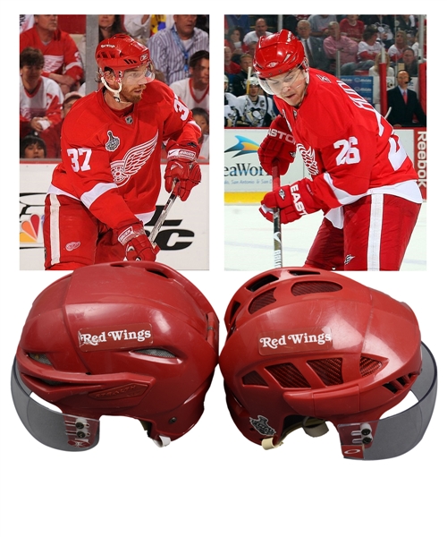 Jiri Hudlers and Mikael Samuelssons 2008-09 Detroit Red Wings Game-Worn Stanley Cup Finals Helmets