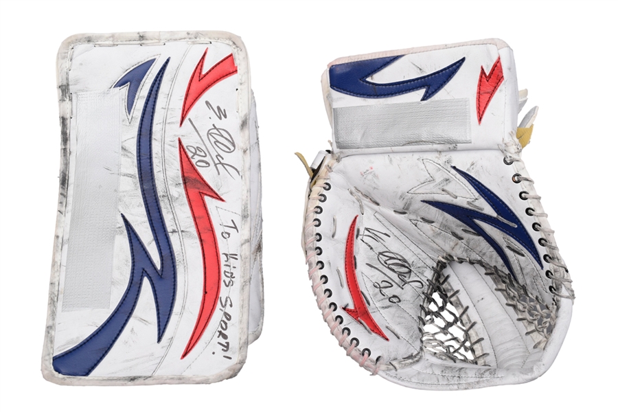 Evgeni Nabokovs 2010s Signed Vaughn Game-Used Goalie Glove and Blocker