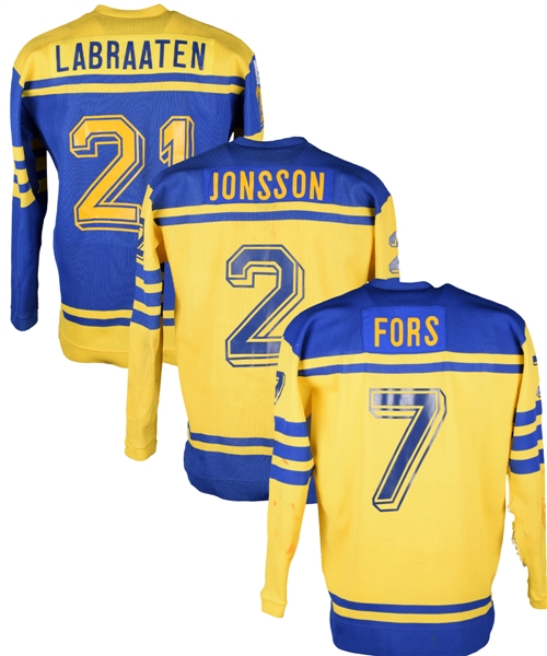 Labraaten, Jonsson and Fors Late-1980s Team Sweden National Team Game-Worn Jerseys