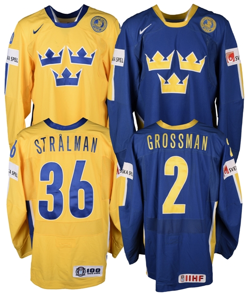 Nicklas Grossmanns and Anton Stralmans Late-2000s World Championships Team Sweden Game-Worn Jerseys