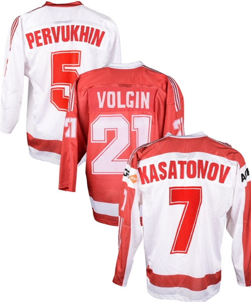 Vasily Pervukhins, Alexei Kasatonovs and German Volgins Late-1980s Soviet National Team Game-Worn Jerseys