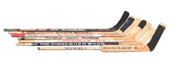 Russians Game-Used Stick Collection of 7 with Larionov, Fetisov and Fedorov