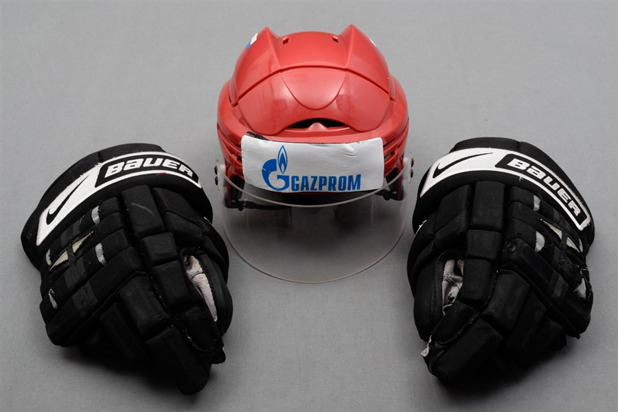 Sergei Gonchar Team Russia 2010 World Championships Game-Worn Helmet and Mid-2000s Penguins Game-Used Gloves