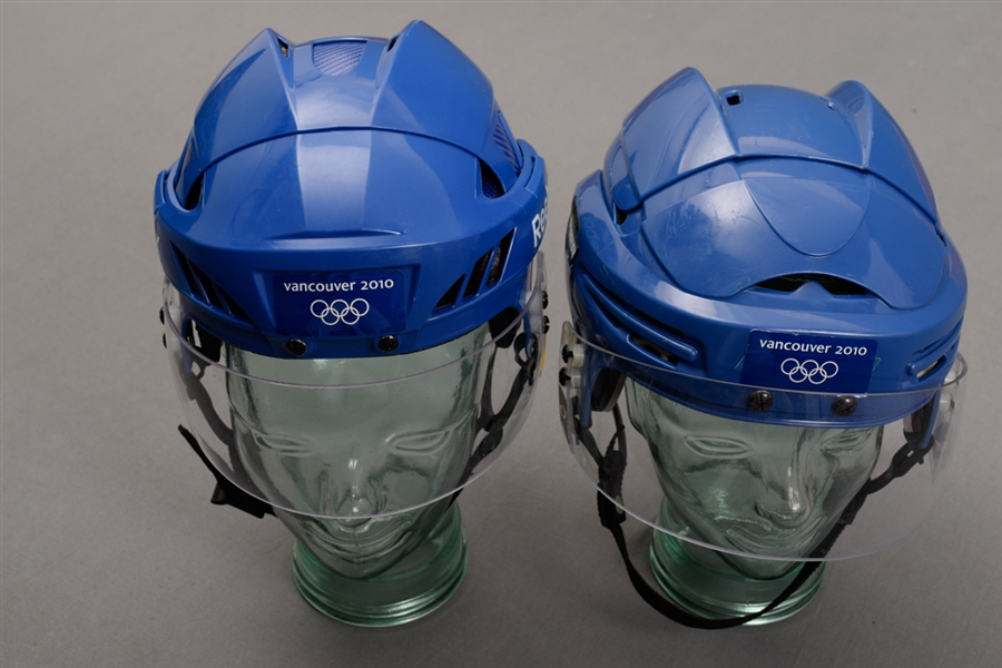 Niklas Hagmans Team Finland and Fredrik Modins Team Sweden 2010 Olympics Game-Worn Helmets