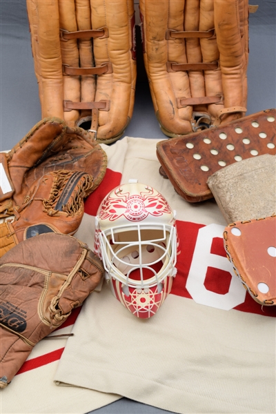 Detroit Red Wings "Man Cave" Collection of 7 with Goalie Masks, Jerseys and Equipment