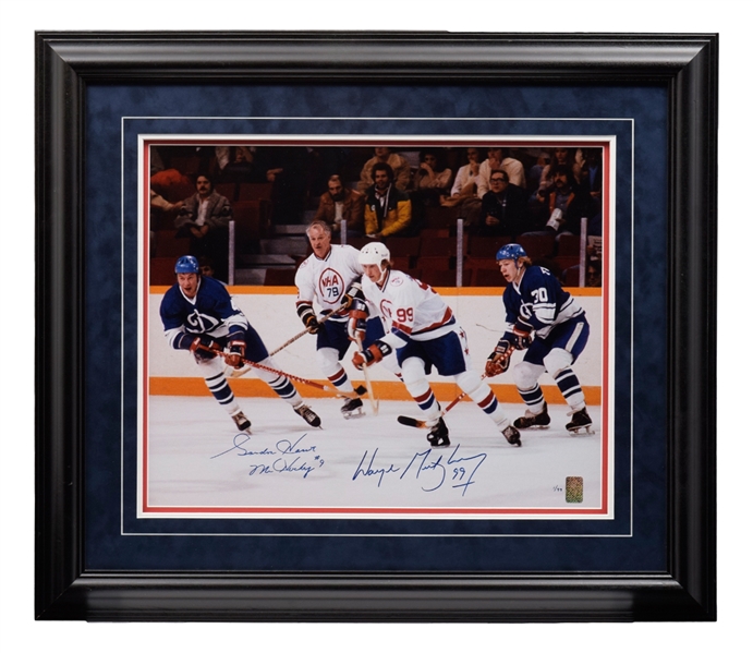 Wayne Gretzky and Gordie Howe Dual-Signed WHA All-Star Game Limited-Edition Framed Photo #1/99 from WGA (25 ½” x 29 ½”)