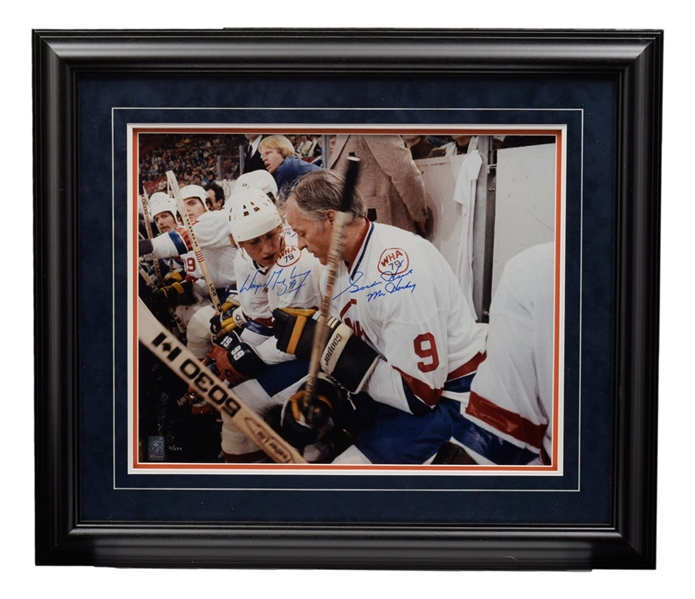 Wayne Gretzky and Gordie Howe Dual-Signed 1979 WHA All-Star Game Limited-Edition Framed Photo #2/299 from WGA (25 ½” x 29 ½”) 