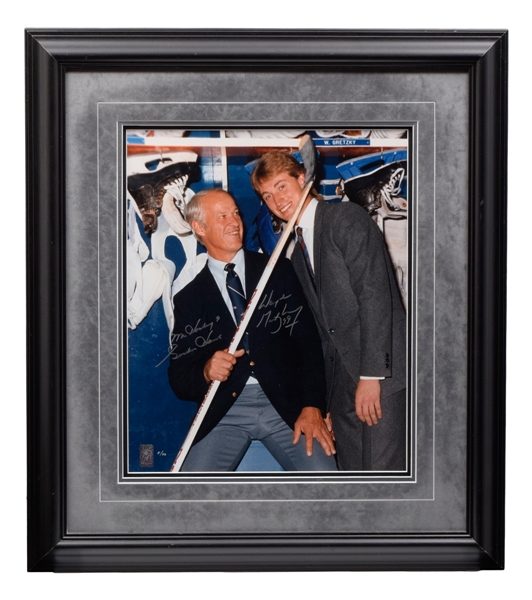 Wayne Gretzky and Gordie Howe Dual-Signed "The Hook" Limited-Edition Framed Photo #5/99 with WGA COA (26 ½” x 30”)