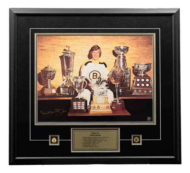 Bobby Orr "NHL Career Awards" Signed Framed Photo Display with GNR COA (32" x 35")