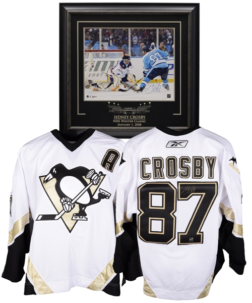 Sidney Crosby Signed Pittsburgh Penguins Jersey and Winter Classic Signed Framed Photo with COAs (30" x 31") 
