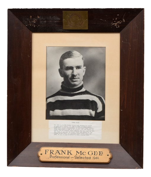 Harvey Pulford and Frank McGee Ottawa Senators International Hockey Hall of Fame Display Plaques and Framed Roll of Honour Displays