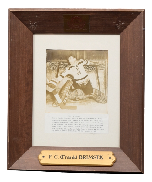 Frank Brimsek and Tiny Thompson Boston Bruins International Hockey Hall of Fame Display Plaques