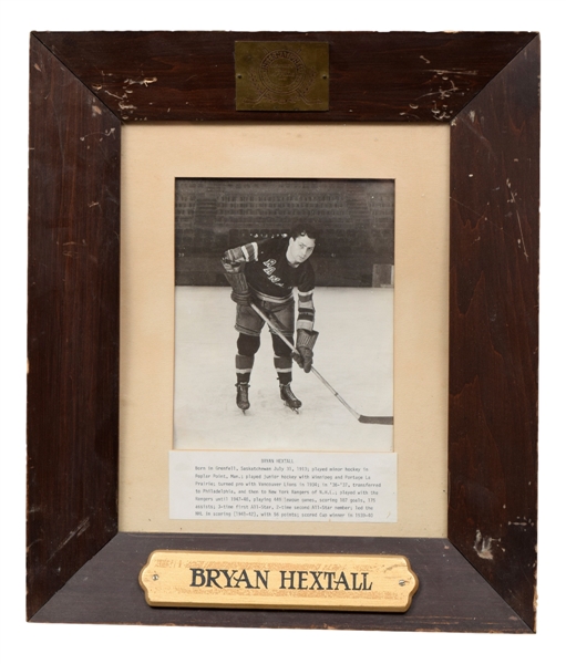 New York Rangers 1926-27 and 1939-40 Stanley Cup Champions International Hockey Hall of Fame Display Plaque Collection of 4 with Johnson, Hextall, Colville and Coulter