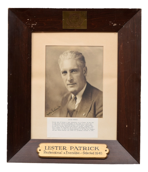 Lester and Frank Patrick International Hockey Hall of Fame Display Plaques and Lester Patrick Framed Roll of Honour Display