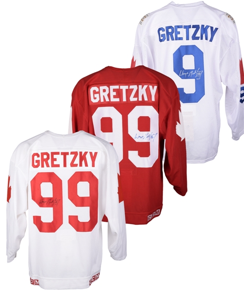 Wayne Gretzky Signed Team Canada Jersey Collection of 3 - 1978 World Junior Championships and 1981 Canada Cup
