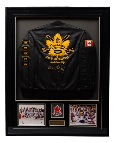 Wayne Gretzky Signed Framed Team Canada 2002 Salt Lake City Winter Olympics Roots Leather Jacket (39 ¼” x 48 ¾”)