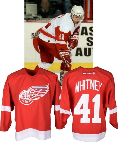 Ray Whitneys 2003-04 Detroit Red Wings Game-Worn Playoffs Jersey - Team Repairs!
