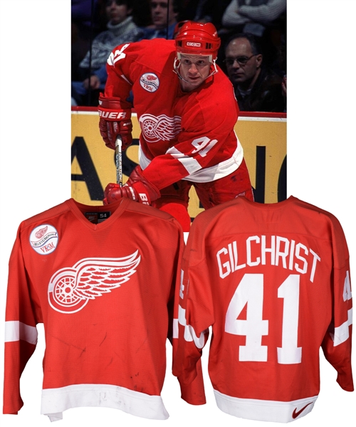Brent Gilchrists 1997-98 Detroit Red Wings Game-Worn Jersey - Nice Game Wear! - VK&SM "Believe" Patch!
