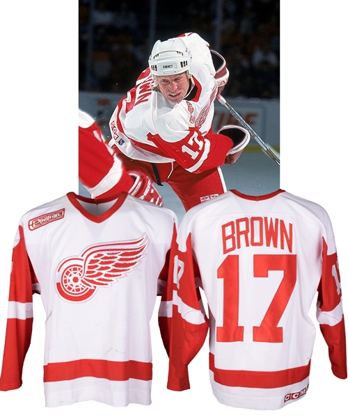 Doug Browns 1999-2000 Detroit Red Wings Game-Worn Jersey - 2000 Patch! - Team Repairs!